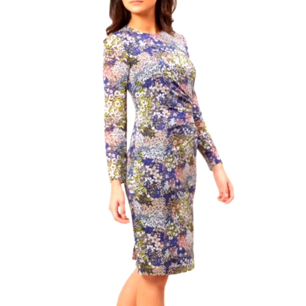 Floral Midi Dress in Blue and Green